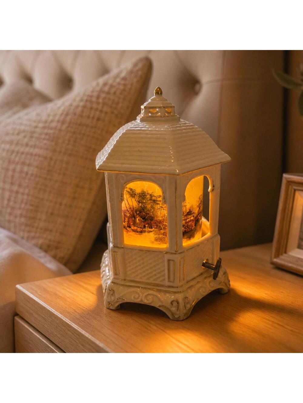 VTG Thomas Kinkade Make a Wish Cottage Gazebo Bedside Lamp Music Box Works Great